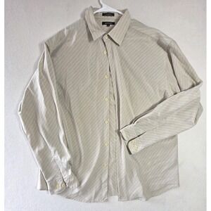 Elliott Mens XXL Button Down Shirt Beige White Striped Long Sleeve Polyester